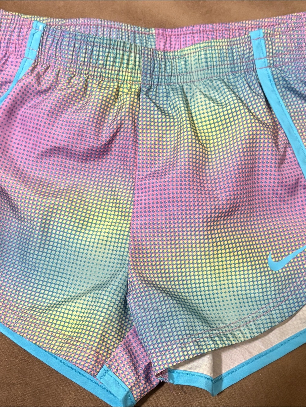 Nike Girls Multicolor Pastel Gradient Athletic Shorts - Pink, Blue, Yellow